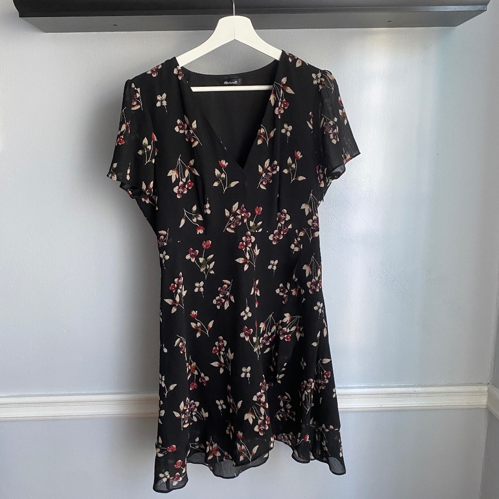 Madewell Floral Black Mini Dress. Women's Size M.
